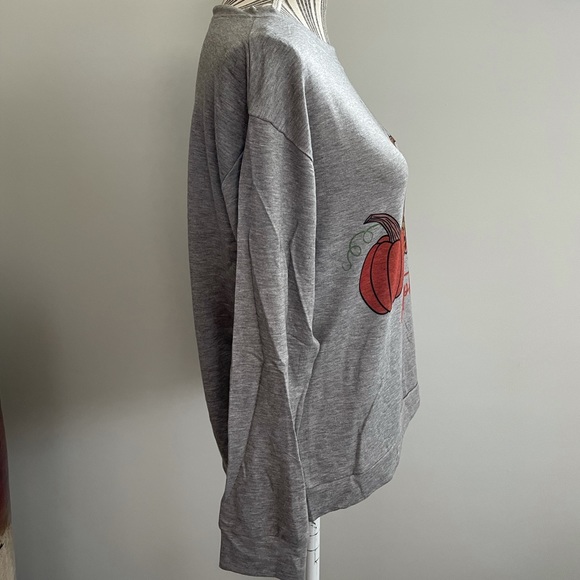 "Hello Pumpkin" Heather Gray Pullover Sweatshirt - Picture 9 of 11